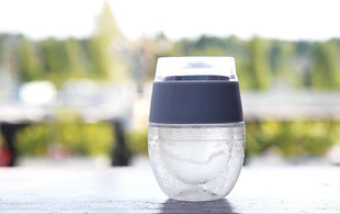 HOST 2962 Freeze Stemless Red & White Wine Tumbler Cups, Insulated Plastic Glass, Set of 2, 8.5 oz, Grey Silicone Bands