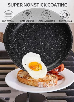 Kitchen Academy Removable Handle Induction Pots and Pans Set - 10 Piece Non-stick Cookware Sets, Black Granite Stackable RV Cookware for Camp