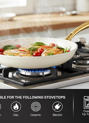 GOTHAM STEEL 15 Pc Ceramic Cookware Set, Ceramic Pots and Pans Set Non Stick with Cooking Utensils and Steamer, Non Toxic PFOA PFOS Free, Premium Gold Stay Cool Handles, Oven & Dishwasher Safe