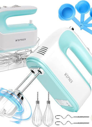 Hand Mixer Electric Handheld, 5-Speed Handheld Mixer, 380W Electric Mixer with Stainless Steel Whisk Beater Attachments, Snap-On Storage Case, Measuring Cups, Kitchen Cake Mixers for Baking Supplies