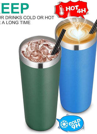 VEGOND Stainless Steel Skinny Tumbler, 20 oz Vacuum Insulated Tumbler with Lid and Straw, Double Wall Coffee Cup, Travel Mug for Cold Hot Drinks, Dark Green 1 Pack