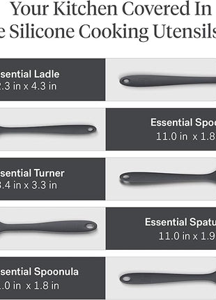 GIR: Get It Right 5 Piece Silicone Essentials Kitchen Utensils Set - Ladle, Spatula, Flip, Spoon & Spoonula - Non-Toxic Cooking Utensils for Nonstick Cookware, Cooking and Baking - Charcoal