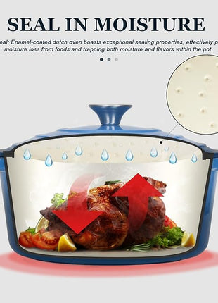 Overmont Enameled Cast Iron Dutch Oven - 4.5QT Pot with Lid Cookbook & Cotton Potholders - Heavy-Duty Cookware for Braising, Stews, Roasting, Bread Baking blue