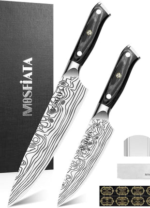 MOSFiATA 2Pcs Chef Knife Set, Sharp Kitchen Knife High Carbon German EN1.4116 Stainless Steel Cooking Knife, 9"&6" Chopping Knife Kitchen Knives Set with Ergonomic Handle, Gift Box