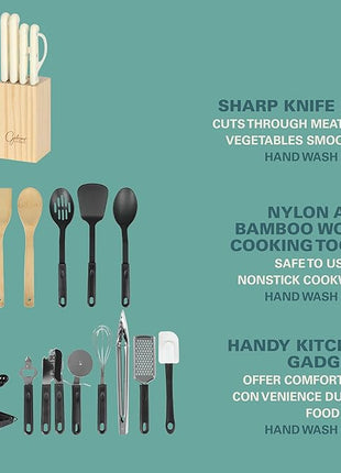 Gibson Home 74 Piece Kitchen in a Box Pots and Pans Cookware, Plates and Bowls Dinnerware, Cutlery Knife Block, Flatware Utensils, Tools & Gadgets, Storage, Glasses Set