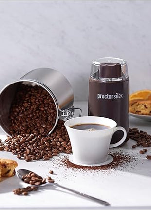 Proctor Silex Electric Coffee Grinder for Beans, Spices and More, Stainless Steel Blades, 12 Cups, Brown