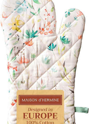 Maison d'Hermine Oven Gloves 100% Cotton Oven Mitt 7" x 13" with Loop Heat Resistant, BBQ, Cooking Gloves, Baking, Grilling, Kitchen, Handling Hot Pans Spring/Summer (Pack of 1, Colmar)