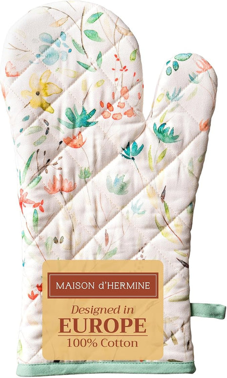 Maison d'Hermine Oven Gloves 100% Cotton Oven Mitt 7" x 13" with Loop Heat Resistant, BBQ, Cooking Gloves, Baking, Grilling, Kitchen, Handling Hot Pans Spring/Summer (Pack of 1, Colmar)
