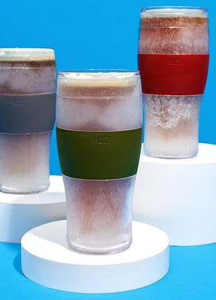 HOST FREEZE Beer Cooling Cups, Frozen Beer Mugs, Freezable Pint Glass Set, Insulated Pint Glass to Keep Your Drinks Cold, Double Walled Insulated Glasses, Gift for Dad,16oz, Set of 2, Olive