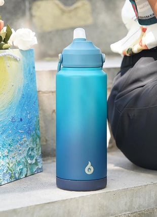 BJPKPK Water Bottle with Straw Lid, 32oz Vacuum Insulated Water Bottles, Metal Stainless Steel Thermo for Sports, Travel, BPA Free Leak Proof Thermo, Cups, Flasks, Tumblers,Vast