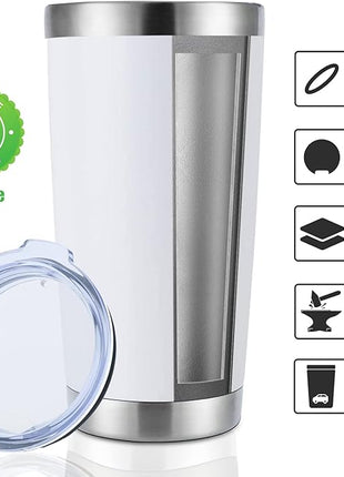 DOMICARE 20oz Stainless Steel Tumbler Bulk with Lid, Double Wall Vacuum Insulated Travel Mug, Powder Coated Coffee Cup, Powder White, 8 Pack