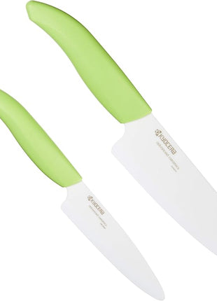 KYOCERA Revolution 2-Piece Ceramic Knife Set: Chef Knife For Your Cooking Needs, 5.5" Santoku and 4.5" Utility Knife, White Blades with Green Handles, White/Green