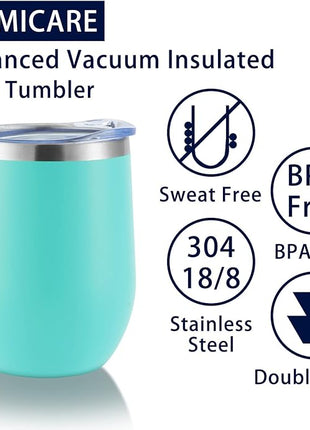 DOMICARE Stainless Steel Wine Tumbler Bulk with Lid, Personalized Insulated Tumblers Set, 12oz Travel Coffee Cups Pack of 16, Light Blue