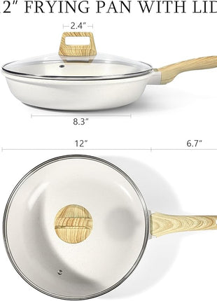 GiPP Ceramic Nonstick Frying Pan with Lid - 12" Healthy Non-Toxic Non Stick Skillet Omelette Pans, Induction Compatible Chef Pan, PFAS & PFOA-Free, Dishwasher Safe, Stay Cool Handles