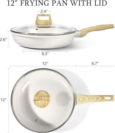GiPP Ceramic Nonstick Frying Pan with Lid - 12" Healthy Non-Toxic Non Stick Skillet Omelette Pans, Induction Compatible Chef Pan, PFAS & PFOA-Free, Dishwasher Safe, Stay Cool Handles