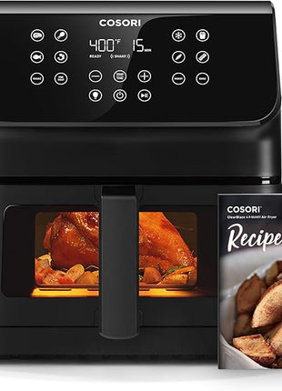 COSORI Clear Window Air Fryer, 6.5 Quart Large Compact Airfryer, 12 One-Touch Savable Custom Functions, Cookbooks and Online Recipes, Nonstick and Dishwasher-Safe