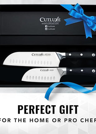 Cutluxe Santoku Knife Set – 7" Chopping Knife and 5" Vegetable Knife – Multipurpose Kitchen Knives – High Carbon German Steel, Full Tang & Ergonomic Handle Design – Artisan Series
