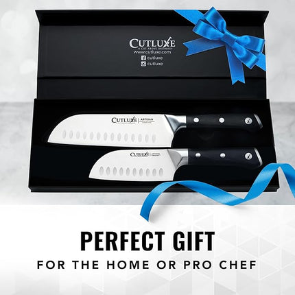 Cutluxe Santoku Knife Set – 7" Chopping Knife and 5" Vegetable Knife – Multipurpose Kitchen Knives – High Carbon German Steel, Full Tang & Ergonomic Handle Design – Artisan Series