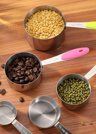 Joyhill Stainless Steel Measuring Cups and Spoons Set of 10 Piece, Nesting Metal Measuring Cups Set with Soft Touch Silicone Handles for Dry and Liquid Ingredients, Cooking & Baking (Colorful)