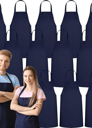 GREEN LIFESTYLE 12 Pack Professional Chef Apron – Grilling Aprons for Men, Waterproof Cooking Apron for BBQ, Work or Restaurant Use, Kitchen Aprons for Women – Navy, No Pockets