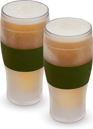 HOST FREEZE Beer Cooling Cups, Frozen Beer Mugs, Freezable Pint Glass Set, Insulated Pint Glass to Keep Your Drinks Cold, Double Walled Insulated Glasses, Gift for Dad,16oz, Set of 2, Olive