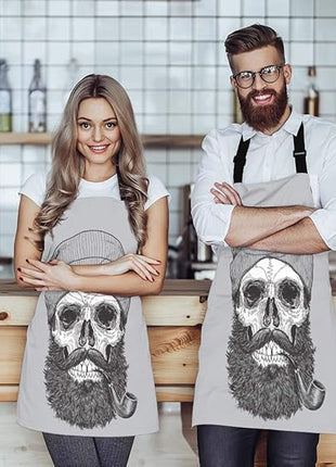 EKOBLA Skull Aprons Sailor Sea Captain Hipster Pipe Beard Skeleton Man Dead Waterproof Resistant Chef Cooking Kitchen BBQ Adjustable Aprons for Women Men 27x31 Inch