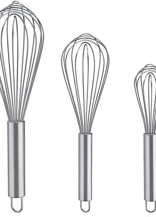 Whisks for Cooking, 3 Pack Stainless Steel Whisk for Blending, Whisking, Beating and Stirring, Enhanced Version Balloon Wire Whisk Set, 8"+10"+12"