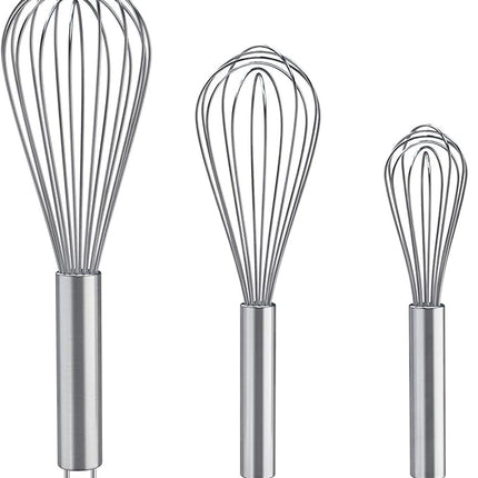 Whisks for Cooking, 3 Pack Stainless Steel Whisk for Blending, Whisking, Beating and Stirring, Enhanced Version Balloon Wire Whisk Set, 8"+10"+12"