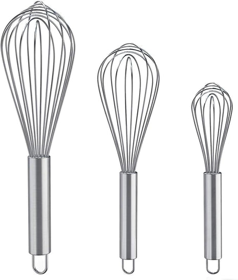 Whisks for Cooking, 3 Pack Stainless Steel Whisk for Blending, Whisking, Beating and Stirring, Enhanced Version Balloon Wire Whisk Set, 8"+10"+12"
