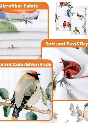 Set of 6 Birds Kitchen Towels Hummingbird Tea Towels Absorbent Dish Towels Birds on Branch 24 x 16 Inches Kitchen Gifts Cardinal Hand Towels Bird Lover Gifts for Farmhouse Kitchen Bathroom Decorations