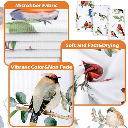 Set of 6 Birds Kitchen Towels Hummingbird Tea Towels Absorbent Dish Towels Birds on Branch 24 x 16 Inches Kitchen Gifts Cardinal Hand Towels Bird Lover Gifts for Farmhouse Kitchen Bathroom Decorations