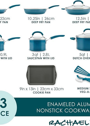 Rachael Ray Create Delicious Nonstick Cookware Induction Pots and Pans Set, 13 Piece - Teal Shimmer