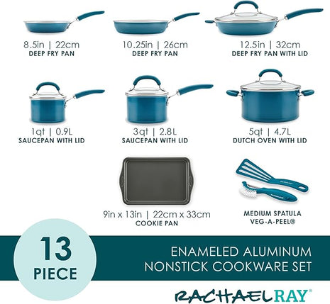 Rachael Ray Create Delicious Nonstick Cookware Induction Pots and Pans Set, 13 Piece - Teal Shimmer