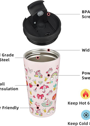 BJPKPK 18oz Insulated Tumbler With lid And Straw Stainless Steel Tumblers Travel Coffee Mug Reusable Thermal Cup,Unicorns