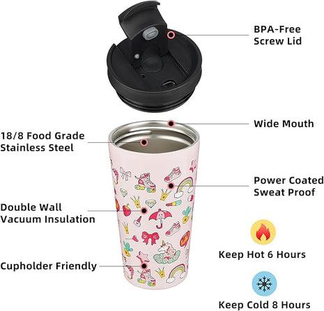 BJPKPK 18oz Insulated Tumbler With lid And Straw Stainless Steel Tumblers Travel Coffee Mug Reusable Thermal Cup,Unicorns