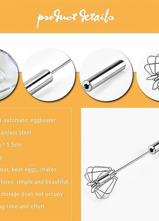 Stainless Steel Egg Whisk, Hand Push Rotary Whisk Blender, Versatile Milk Frother, Hand Push Mixer Stirrer for Blending, Whisking, Beating & Stirring (12in)