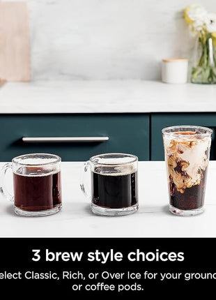 Ninja | Drip Coffee Maker | DualBrew Pro Hot & Iced Coffee | Compatible with K-Cup Pods | 3 Brew Styles (Classic, Rich, & Iced) | 60oz Removable Reservoir & Dishwasher Safe | Black | 12-Cup (Renewed)