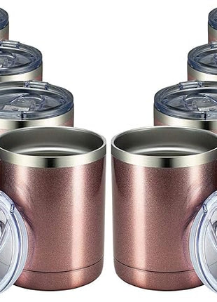 MEWAY 12oz Coffee Mug With Handle 8 Pack Bulk,Stainless Steel Insulated Travel Tumblers With Sliding Lid,Double Wall Vacuum Camping Cup for Hot & Cold Drinks Tea (Rose Gold,Set of 8)