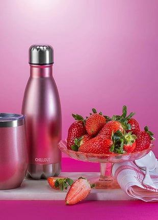 CHILLOUT LIFE 12 oz Stainless Steel Wine Tumblers 4 Pack - Double Wall Vacuum Insulated Wine Glasses Cups with Lids and Straws Set Keeping Cold & Hot for Coffee, Beer, Ice Cream - Rose Gold