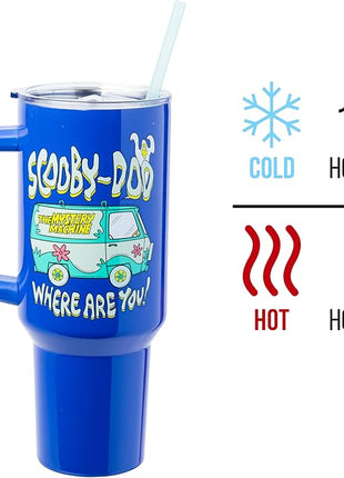 Silver Buffalo Scooby-Doo “Where Are You!” Stainless Steel Tumbler with Handle Featuring The Mystery Machine, Fits in Standard Cup Holder, 40 Ounces (Pack of 12)