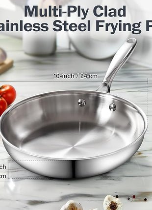 Cooks Standard Stainless Steel Frying Pan with Lid, 10-Inch Multi-Ply Clad Wok Stir Fry Pan, Kitchen Skillet, Silver