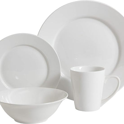 Gibson Home Amelia Court Porcelain Chip and Scratch Resistant Dinnerware Set, Service for 4 (16pcs), White (Round)
