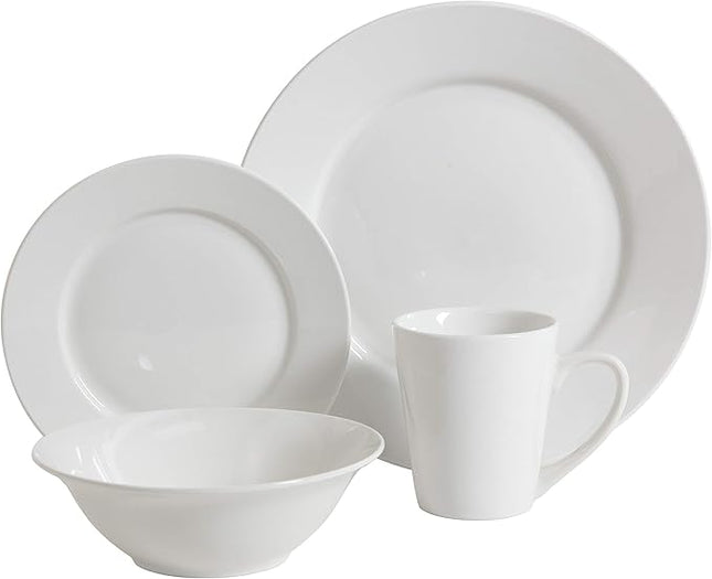 Gibson Home Amelia Court Porcelain Chip and Scratch Resistant Dinnerware Set, Service for 4 (16pcs), White (Round)