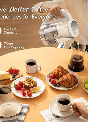 Cosori Electric Kettle, No Plastic Filter & Spout, Tea Kettle & Hot Water Boiler For Coffee & Tea, Water Heater & Teapot, Automatic Shut Off, Borosilicate glass, White, 1.7L/1500W