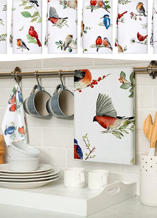 Set of 6 Birds Kitchen Towels Hummingbird Tea Towels Absorbent Dish Towels Birds on Branch 24 x 16 Inches Kitchen Gifts Cardinal Hand Towels Bird Lover Gifts for Farmhouse Kitchen Bathroom Decorations