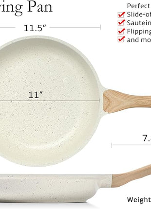 ESLITE LIFE Nonstick Ceramic Frying Pan Skillet, Non-Toxic Egg Omelette Kitchen Cooking Pans Compatible with All Stovetops (Gas, Electric & Induction), PTFE & PFOA Free (White, 11'')