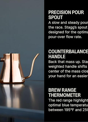 Fellow Stagg Stovetop Pour-Over Coffee and Tea Kettle - Gooseneck Teapot with Precision Pour Spout, Built-In Thermometer, Matte Black, 1 Liter