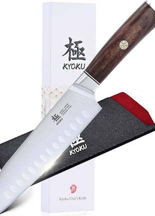 KYOKU 7 Inch Santoku Knife - Daimyo Series - Asian Knife Japanese Chef Knife with Ergonomic Rosewood Handle, & Mosaic Pin - Japanese 440C Stainless Steel Kitchen Knife with Sheath & Case