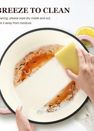 Overmont Enameled Cast Iron Dutch Oven - 4.5QT Pot with Lid Cookbook & Cotton Potholders - Heavy-Duty Cookware for Braising, Stews, Roasting, Bread Baking pink