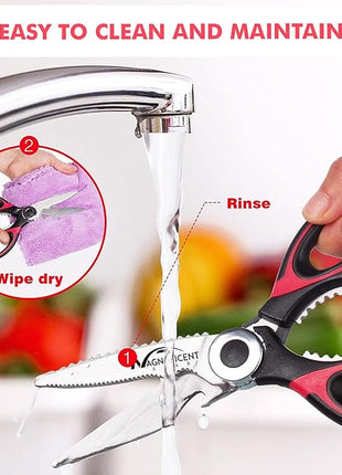Magnificent Latest Heavy Duty Sharp Kitchen Scissors with Safety Cover and Gift, Multi-Function Kitchen Tool, Utility Kitchen Scissor, Shears for Poultry Fish Meat Vegetables Bone BBQ Nuts (RED)
